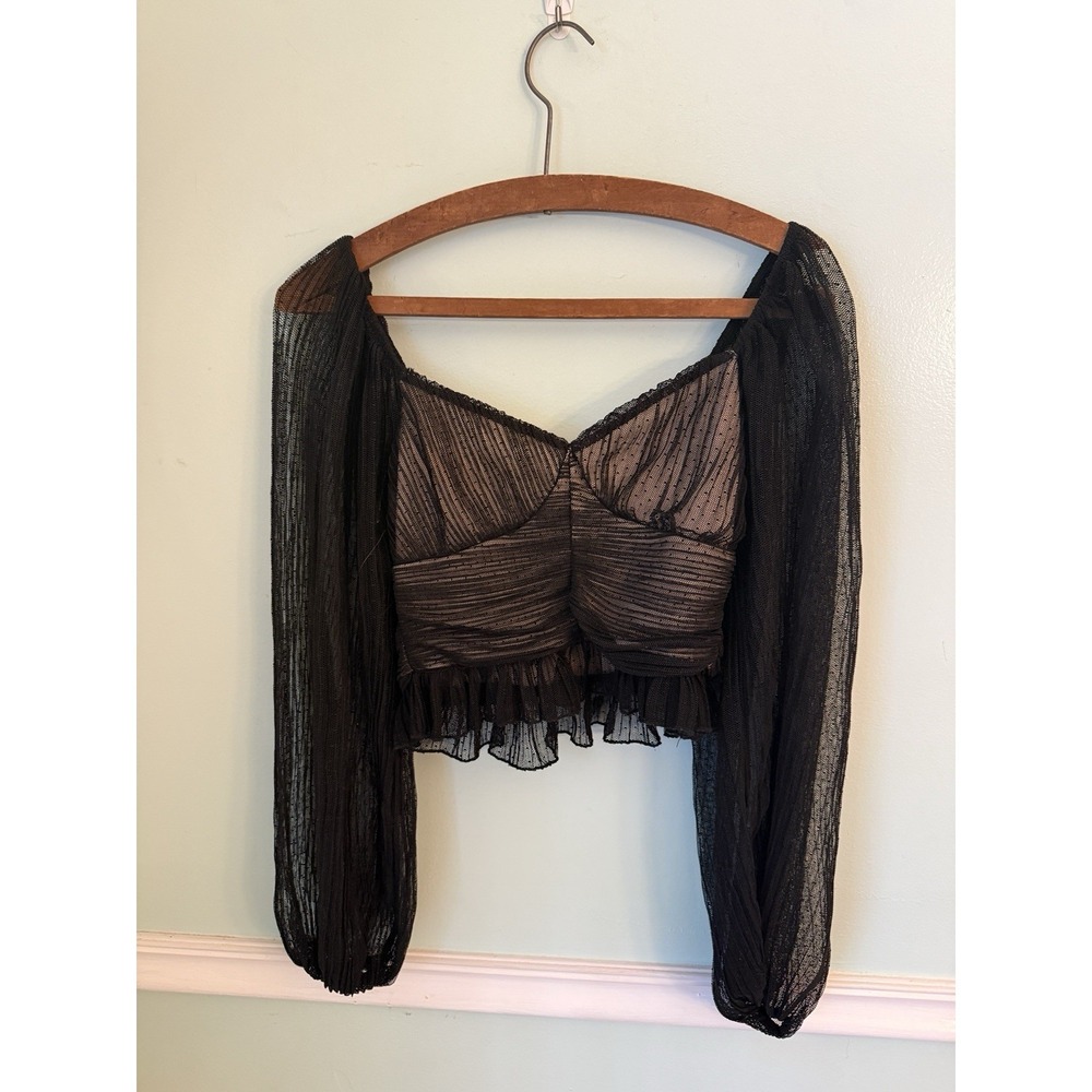 Meraki Top Witchy Sz M Mesh Balloon‎ Sleeve Ruched Crop Sweetheart Gothic Goth